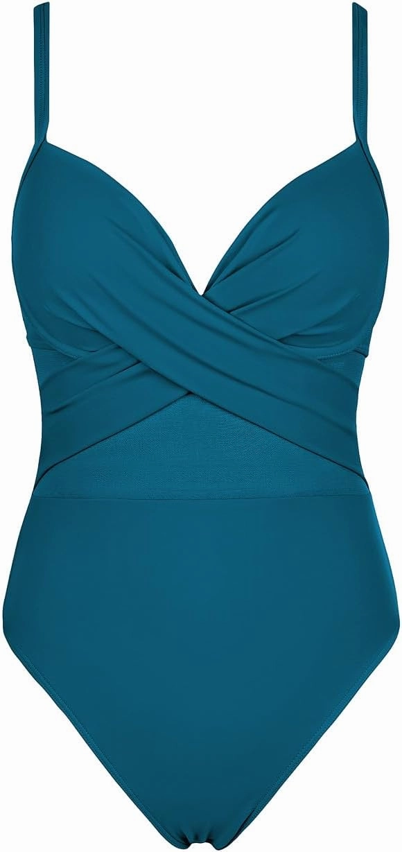 Hilor Underwire One Piece Swimsuits for Women Sexy Cutout Mesh Criss Cross Push Up Bathing Suits