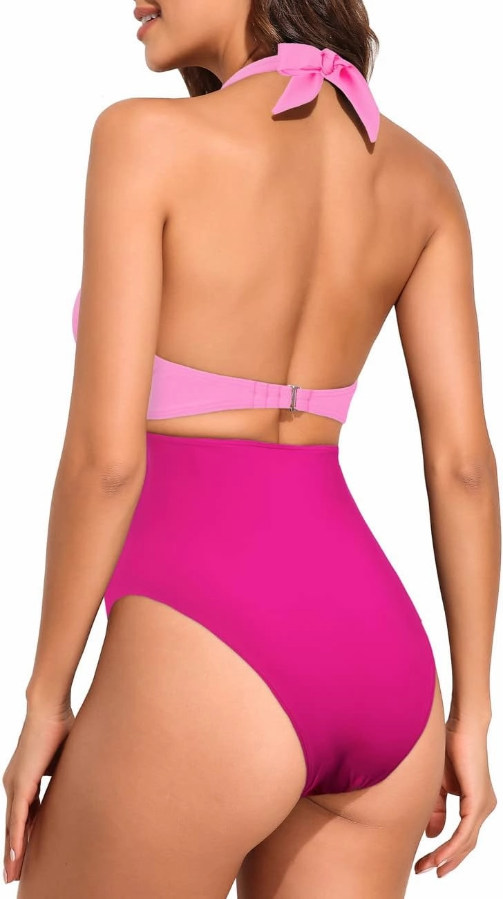 Hilor Women's One Piece Swimsuit Sexy Cutout Halter Bathing Suits Crossover High Cut Monokini Swimwear