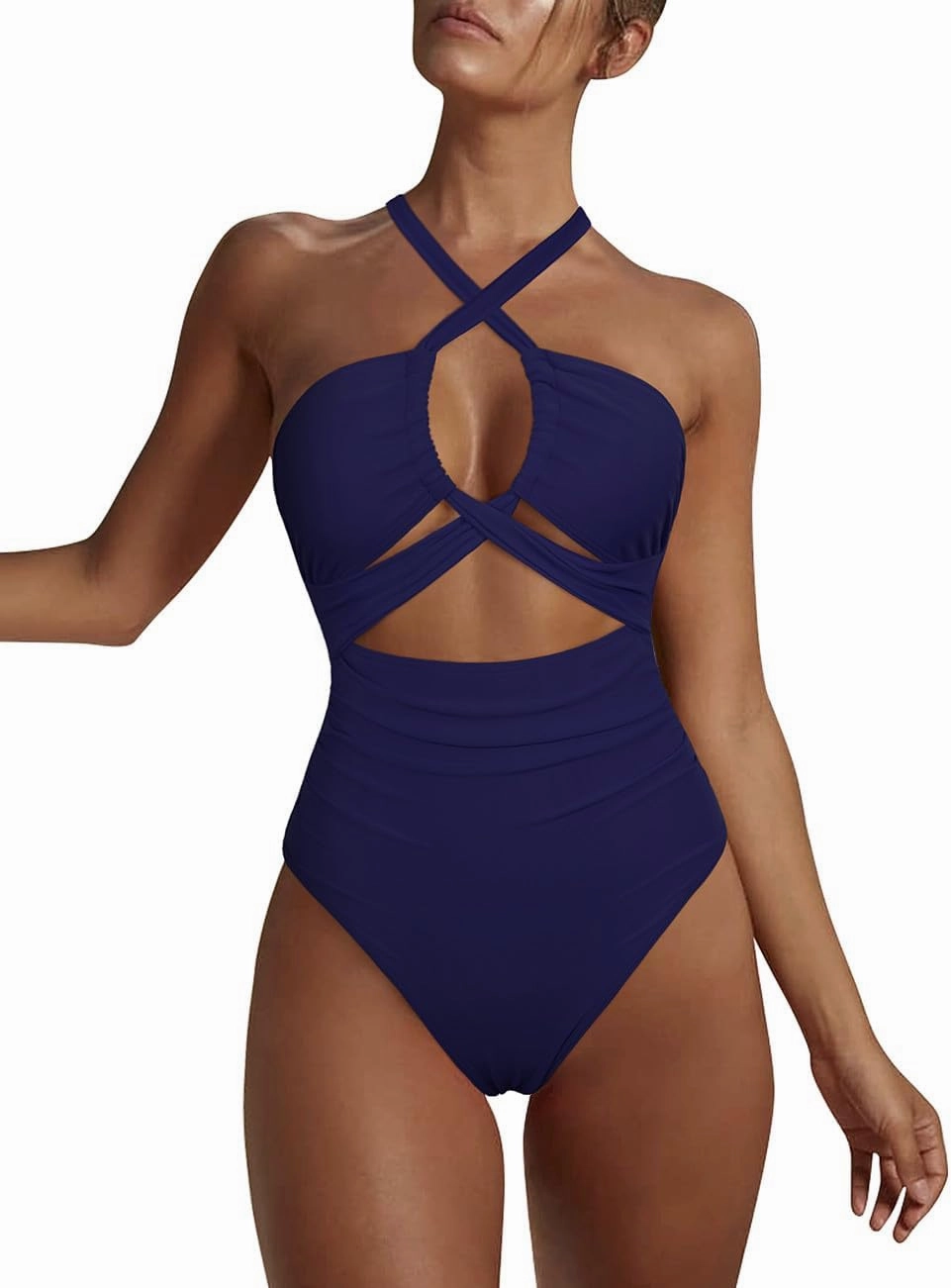 Hilor Women's One Piece Swimsuit Sexy Cutout Halter Bathing Suits Crossover High Cut Monokini Swimwear