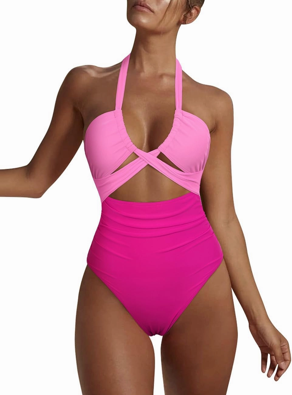 Hilor Women's One Piece Swimsuit Sexy Cutout Halter Bathing Suits Crossover High Cut Monokini Swimwear