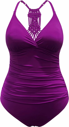 Hilor Women's Tummy Control One Piece Swimsuits Halter V Neck Push Up Slimming Bathing Suits Ruched Swimwear