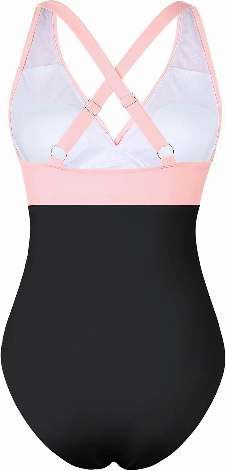 Hilor Women's Underwire One Piece Swimsuits Cross V Neck Swimwear Sexy Cut Out Bathing Suit Monokinis