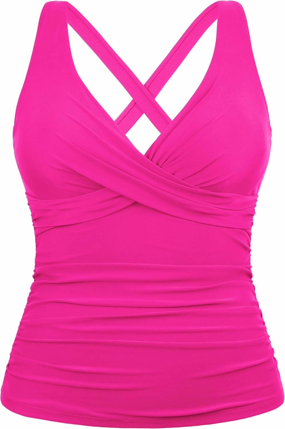 Hilor Women's Underwire Tankini Top Tummy Control Bathing Suits Sexy V Neck Crossover Swim Top Only