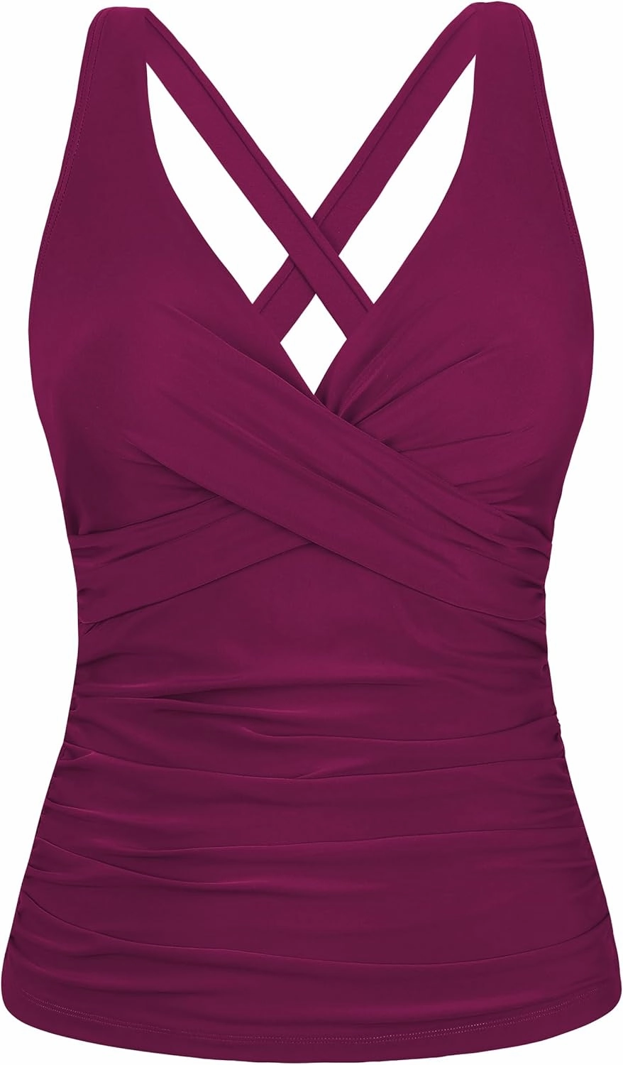Hilor Women's Underwire Tankini Top Tummy Control Bathing Suits Sexy V Neck Crossover Swim Top Only
