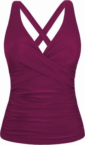 Hilor Women's Underwire Tankini Top Tummy Control Bathing Suits Sexy V Neck Crossover Swim Top Only