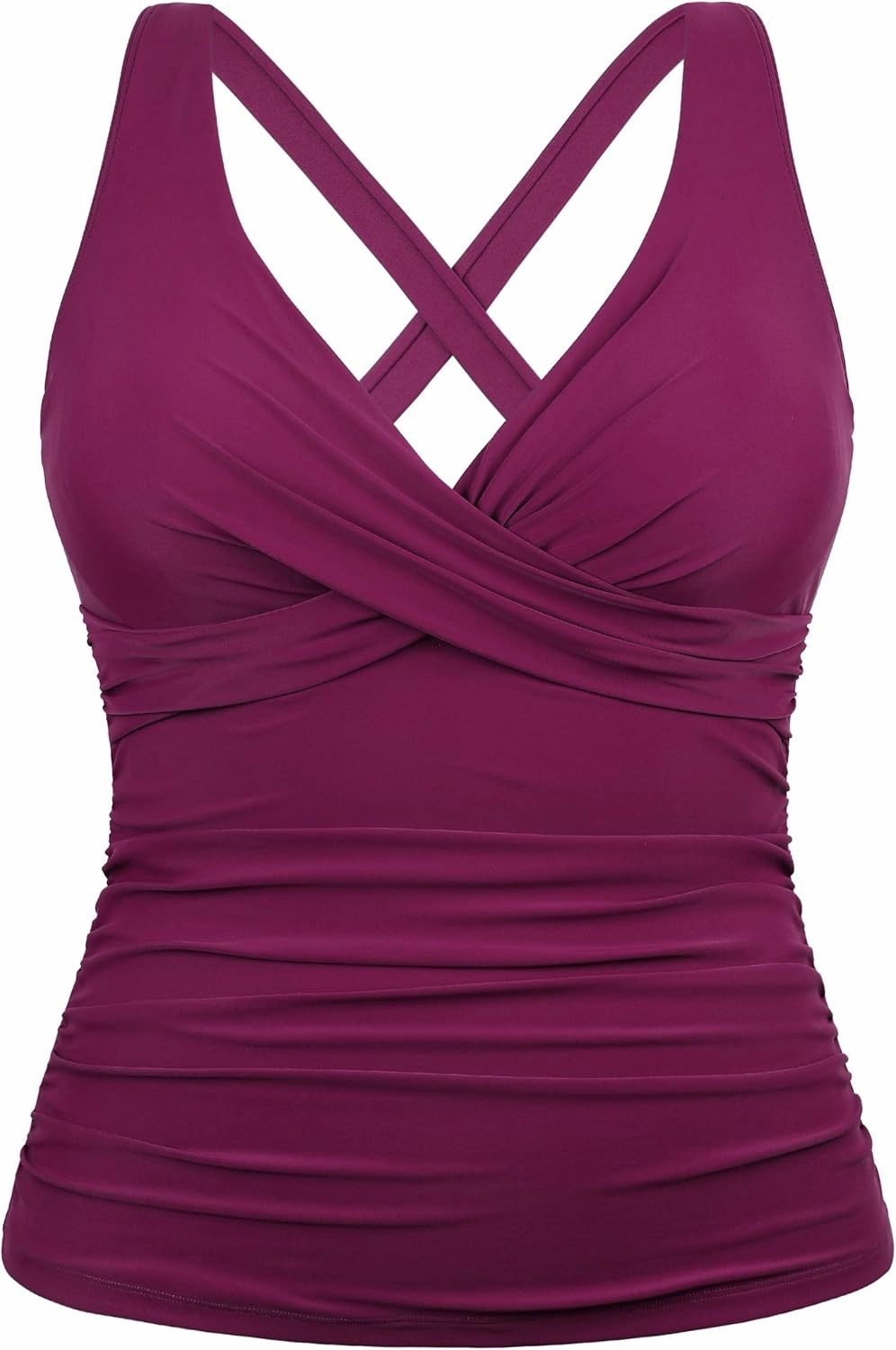 Hilor Women's Underwire Tankini Top Tummy Control Bathing Suits Sexy V Neck Crossover Swim Top Only