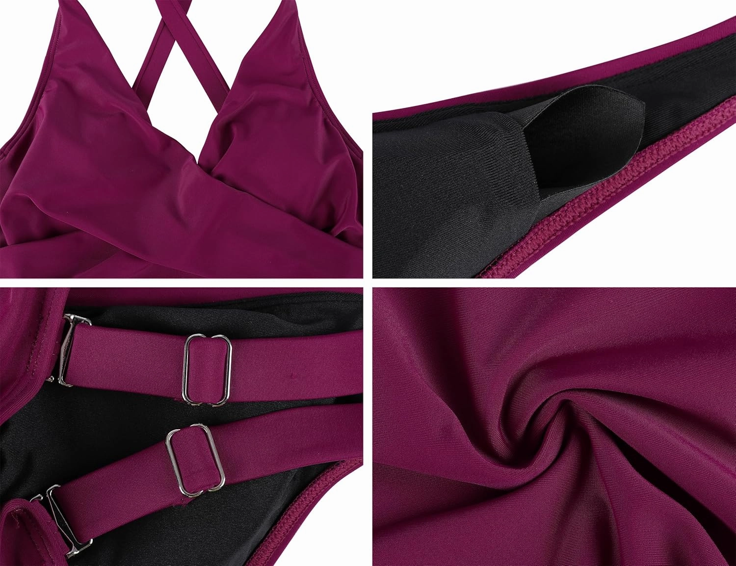 Hilor Women's Underwire Tankini Top Tummy Control Bathing Suits Sexy V Neck Crossover Swim Top Only