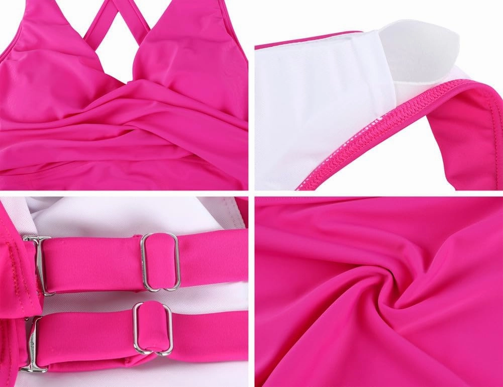 Hilor Women's Underwire Tankini Top Tummy Control Bathing Suits Sexy V Neck Crossover Swim Top Only