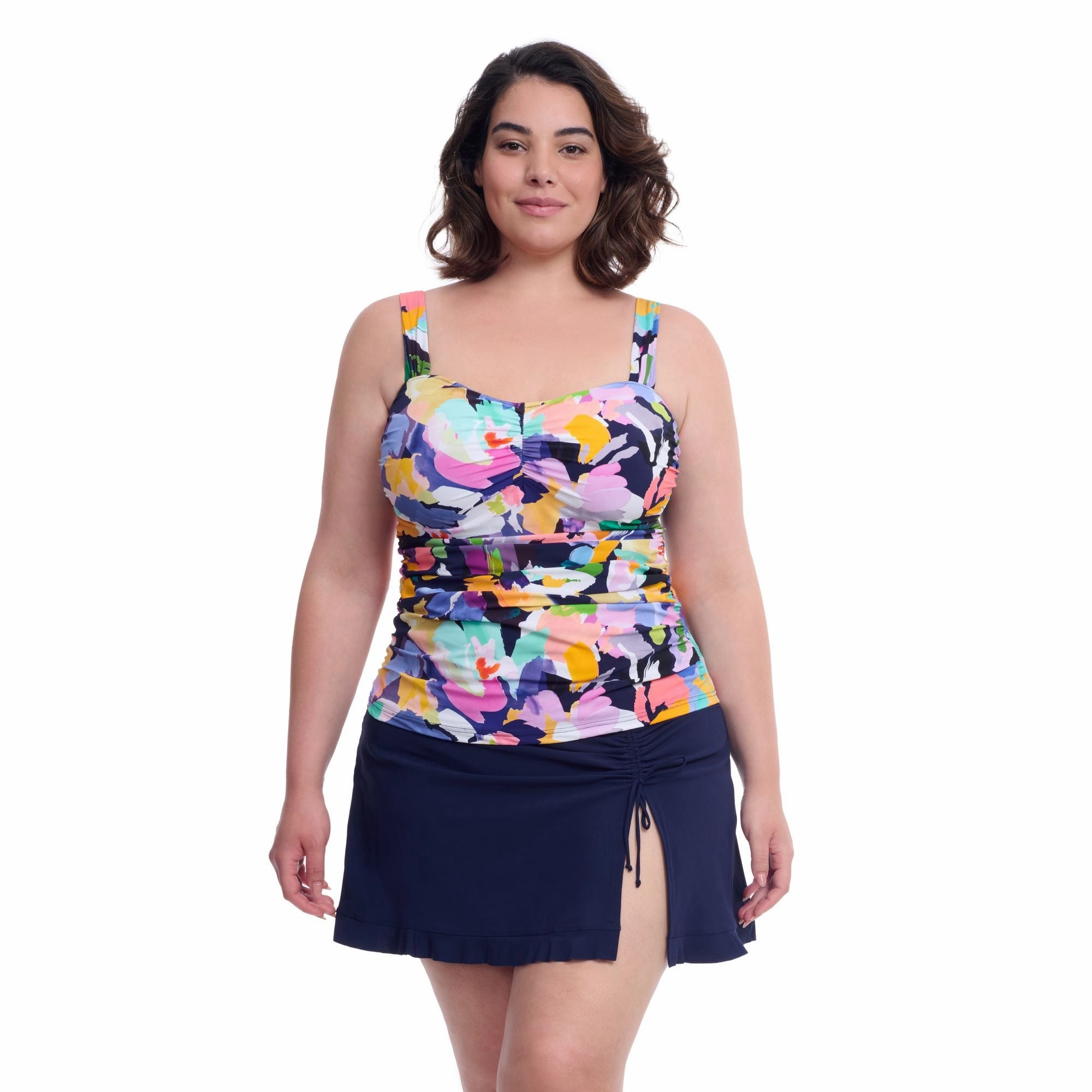 Holi Full Figure Center Ruched Tankini Underwire Swim Top