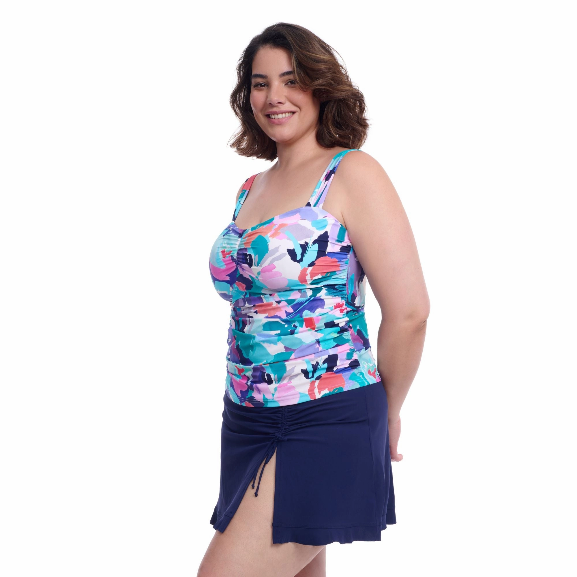 Holi Full Figure Center Ruched Tankini Underwire Swim Top