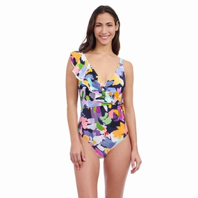 Holi Ruffle V Neck Surplice Tie Knot One Piece