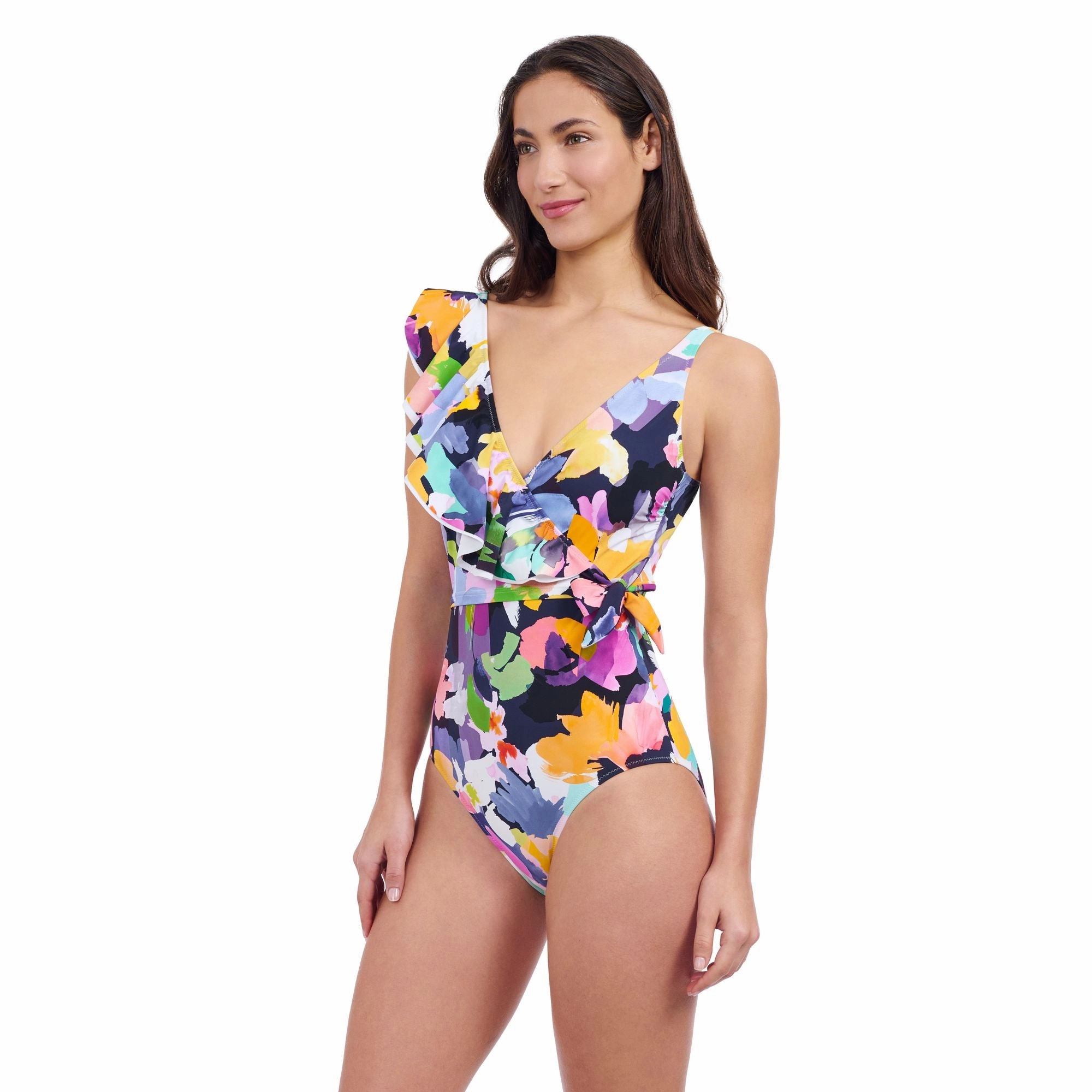Holi Ruffle V Neck Surplice Tie Knot One Piece