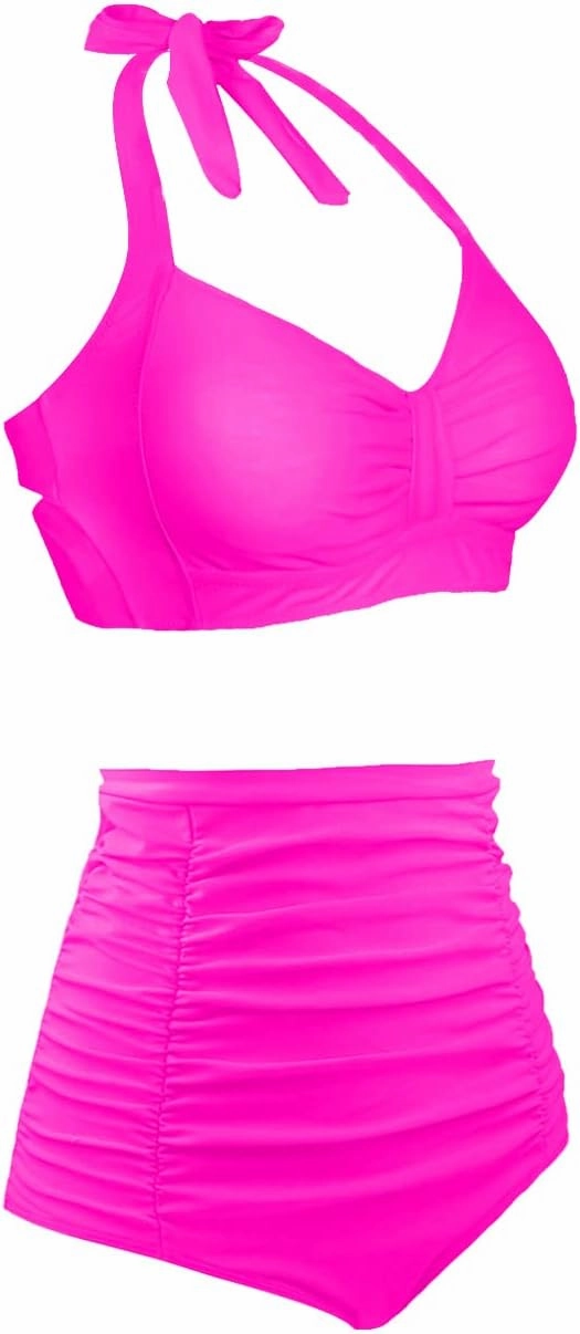 Holipick Women High Waisted Bikini Set Two Piece Swimsuit Tummy Control Bathing Suit Vintage Halter Swimwear