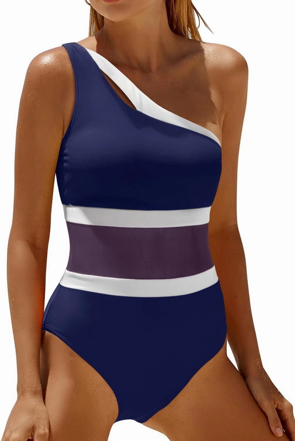 Holipick Women's One Shoulder One Piece Swimsuit Cutout Bathing Suits Mesh Slimming Swimwear for Teen Girls