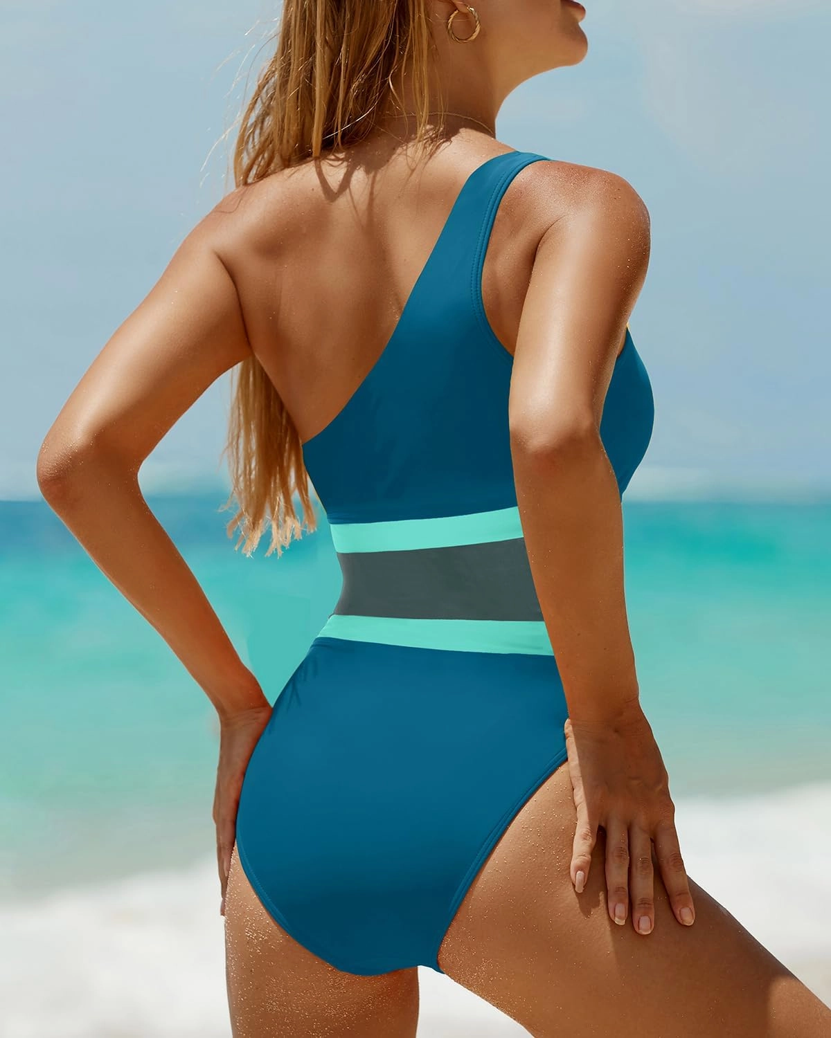 Holipick Women's One Shoulder One Piece Swimsuit Cutout Bathing Suits Mesh Slimming Swimwear for Teen Girls