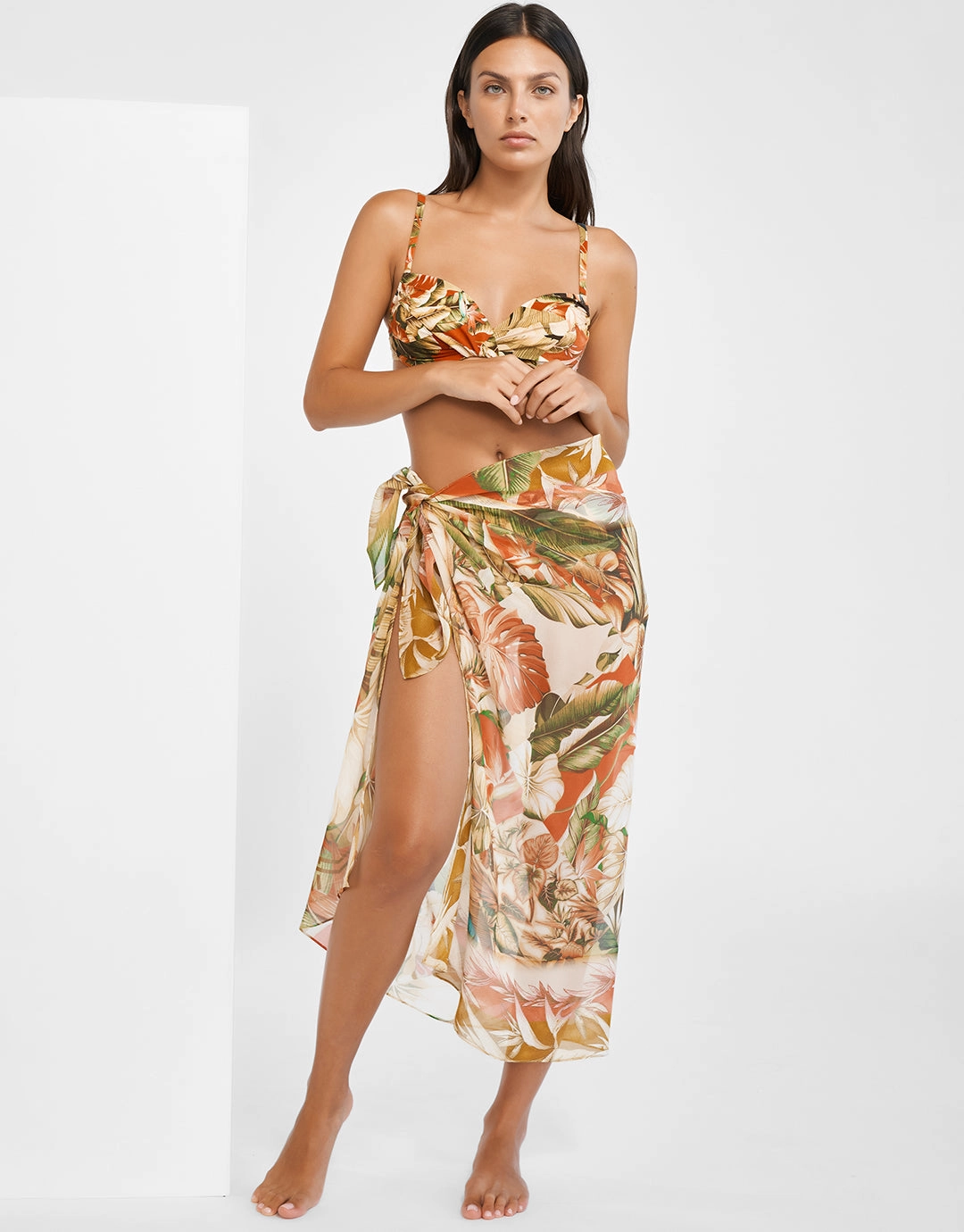Hypnotic Silk Pareo - Sepia Leaves