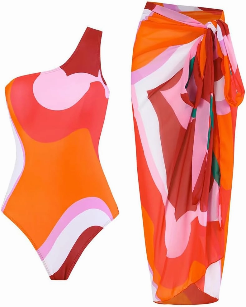 IBAKOM One Piece Swimsuit for Women with Matching Swim Long Skirt Sexy Push Up Bathing Suits Two Pieces Bikini Set
