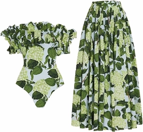 IBAKOM One Piece Swimsuit for Women with Matching Swim Long Skirt Sexy Push Up Bathing Suits Two Pieces Bikini Set