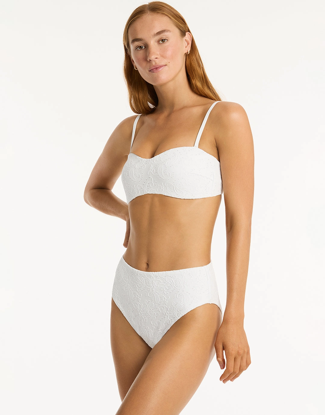 Interlace Retro High Waist Bikini Pant - White