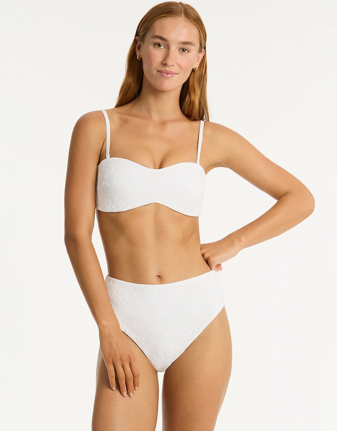 Interlace Retro High Waist Bikini Pant - White