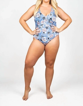 Kelly Wrap One- Piece Swimsuit In Maritime Blue Multi