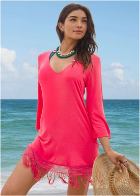 Knit Tunic Cover-Up Dress - Raspberry
