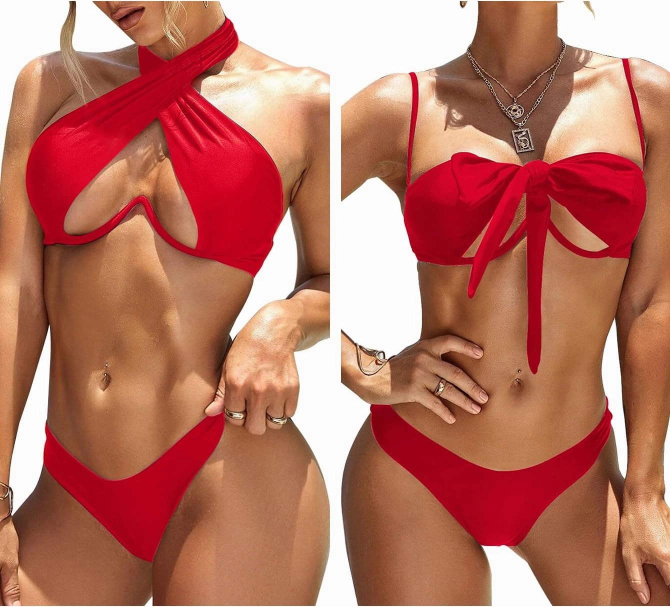Lilosy Sexy Cute Underwire Cutout Halter Bikini Swimsuit Set Women Criss Cross Bathing Suit 2 Piece