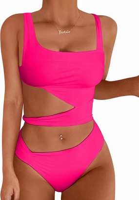 Lilosy Sexy Knotted Ruched High Cut Leg One Piece Swimsuit