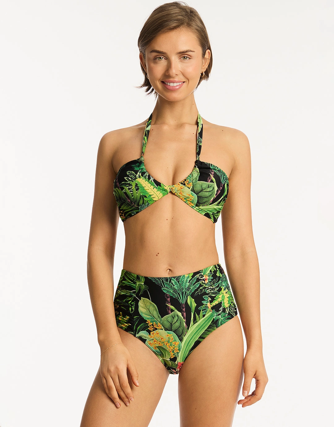 Lotus High Waist Gathered Side Bikini Pant - Black