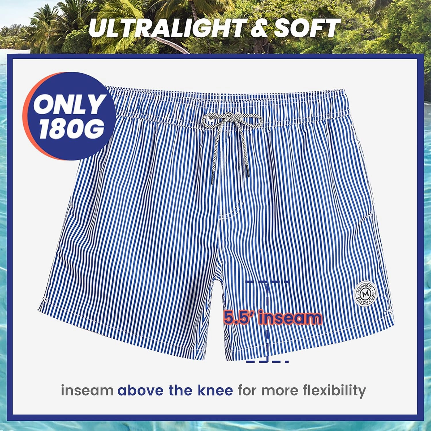 maamgic Mens Swim Trunks 5" with Mesh Lining Quick Dry Bathing Suits for Men Swim Shorts Swimwear