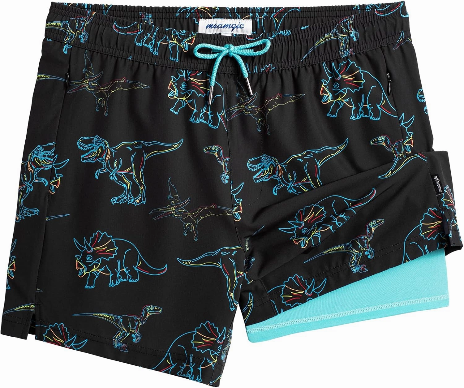maamgic Mens Swim Trunks with Compression Liner 5" Stretch Beach Shorts Quick Dry with Zipper Pockets No-Chafing Board Shorts