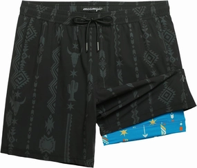 maamgic Mens Swim Trunks with Compression Liner 7 Inch Inseam Mens Bathing Suit Quick Dry Swimming Trunks Swimsuit Folk Pattern Black and Blue Large