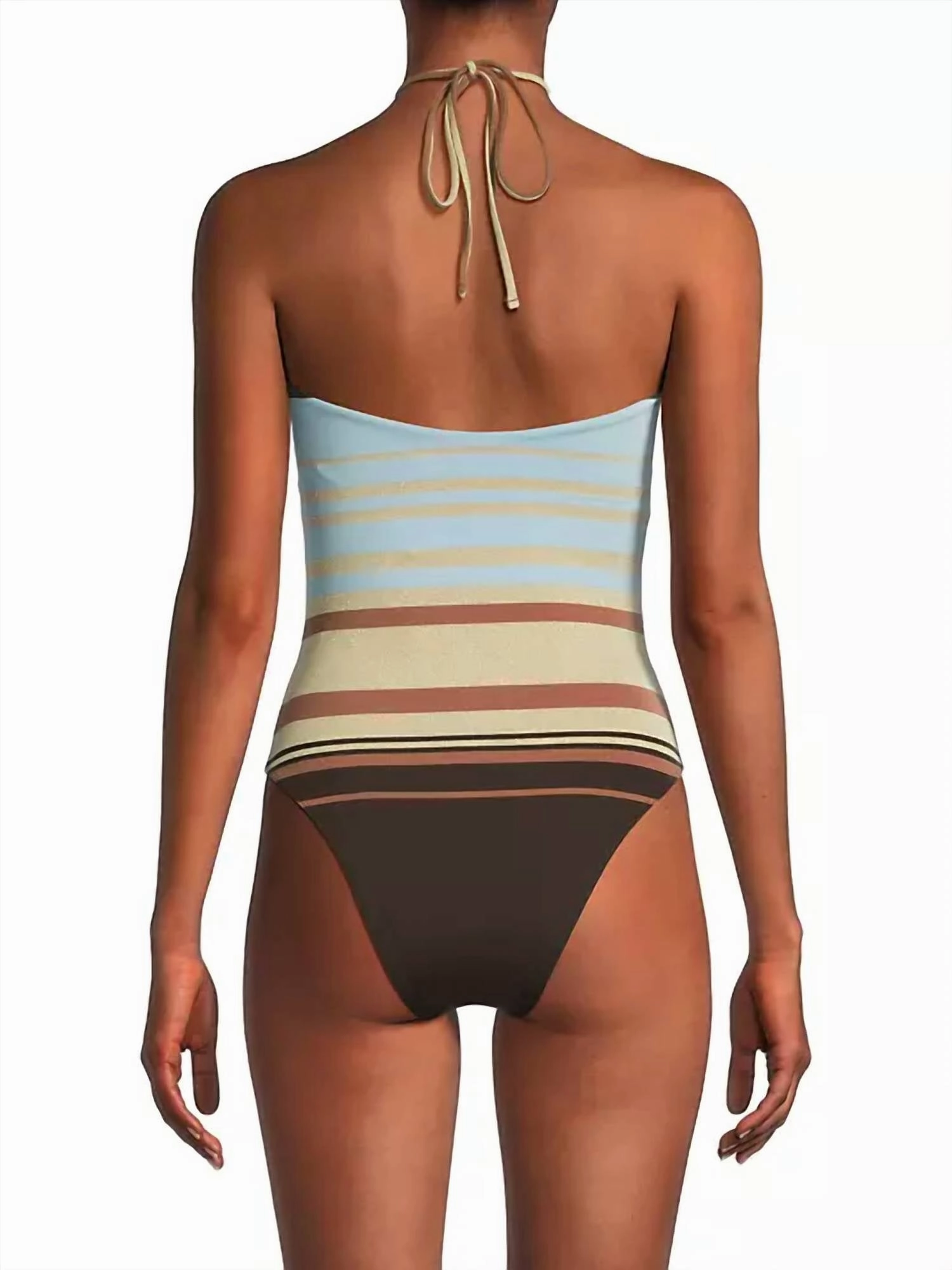 May Stripped Halterneck One Piece Swimsuit In Beach Brown Stripe