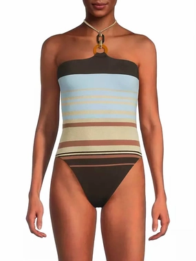 May Stripped Halterneck One Piece Swimsuit In Beach Brown Stripe