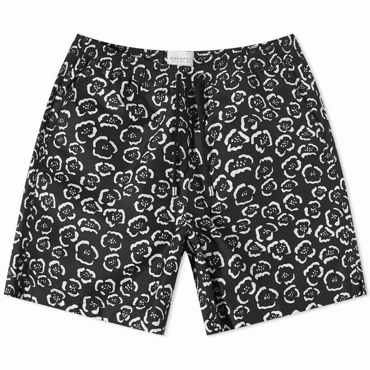 Men Swim Shorts In Black Ecru Flower