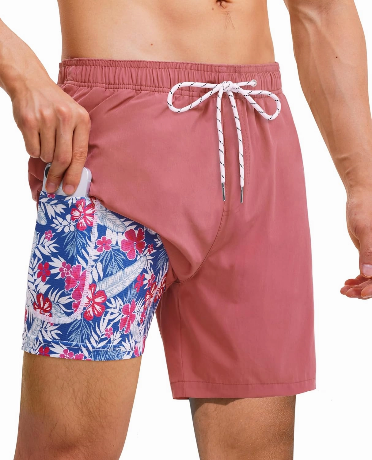 Mens 7 Inch Swim Trunks with Compression Liner Stretch Quick Dry Swim Shorts Swimsuits with Pockets