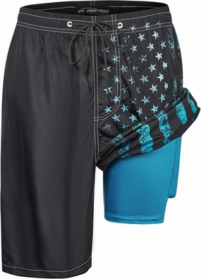 Mens Swim Trunks with Compression Liner 9" Built-in Board Shorts 2 in 1 Quick Dry Bathing Suits with Zipper Pockets