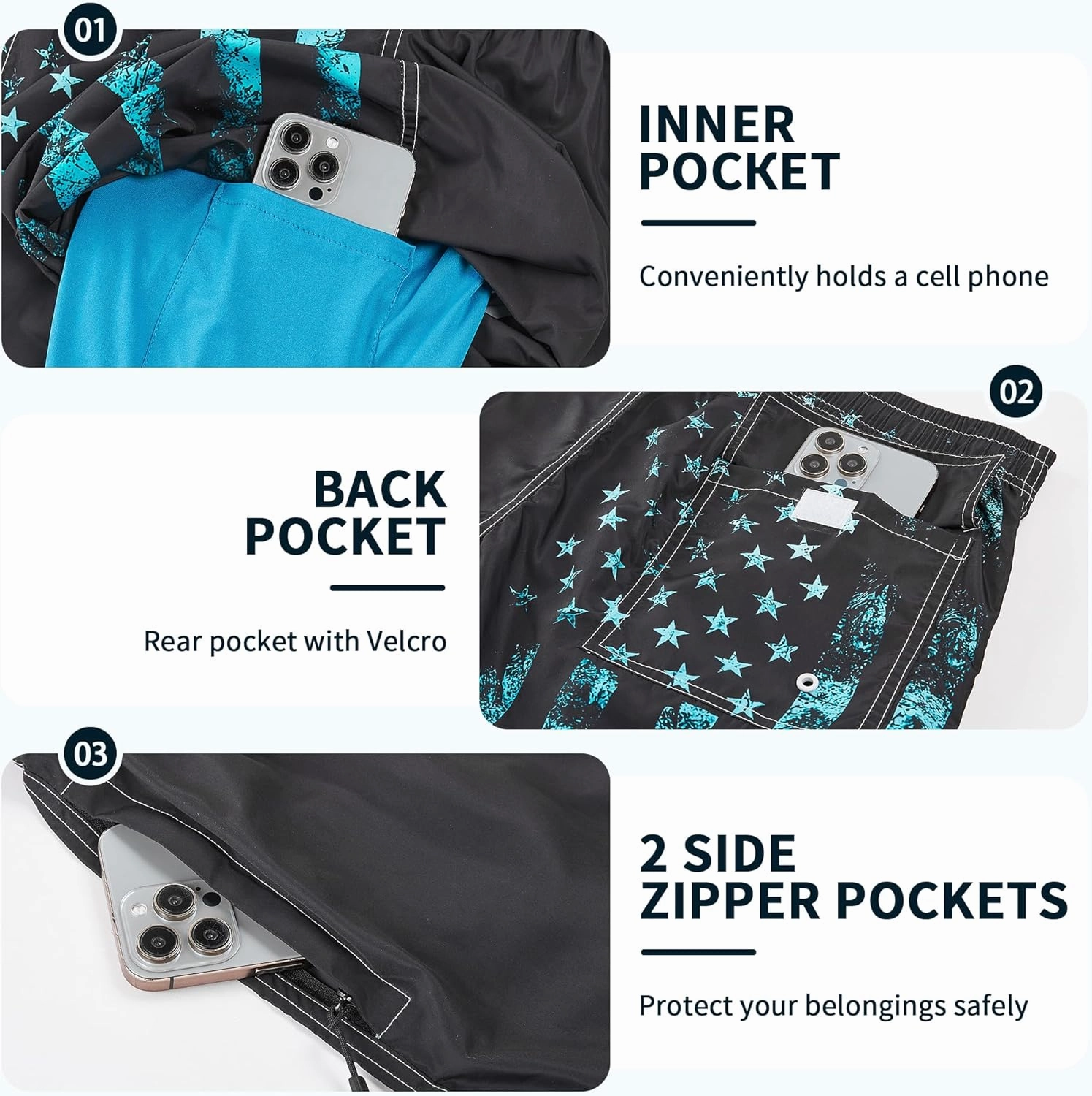 Mens Swim Trunks with Compression Liner 9" Built-in Board Shorts 2 in 1 Quick Dry Bathing Suits with Zipper Pockets