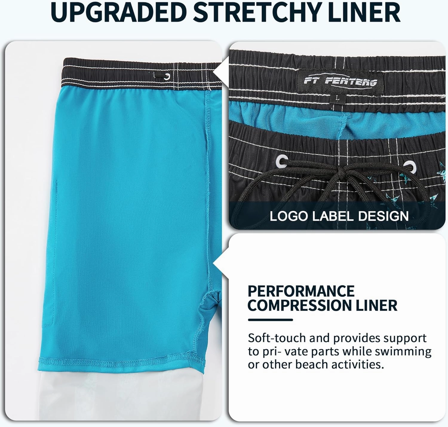 Mens Swim Trunks with Compression Liner 9" Built-in Board Shorts 2 in 1 Quick Dry Bathing Suits with Zipper Pockets