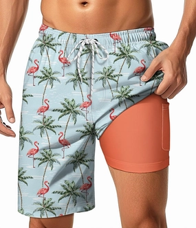 Mens Swim Trunks with Compression Liner 9" Swim Trunks Quick Dry Surfing Beach Shorts Hawaii Sports Shorts