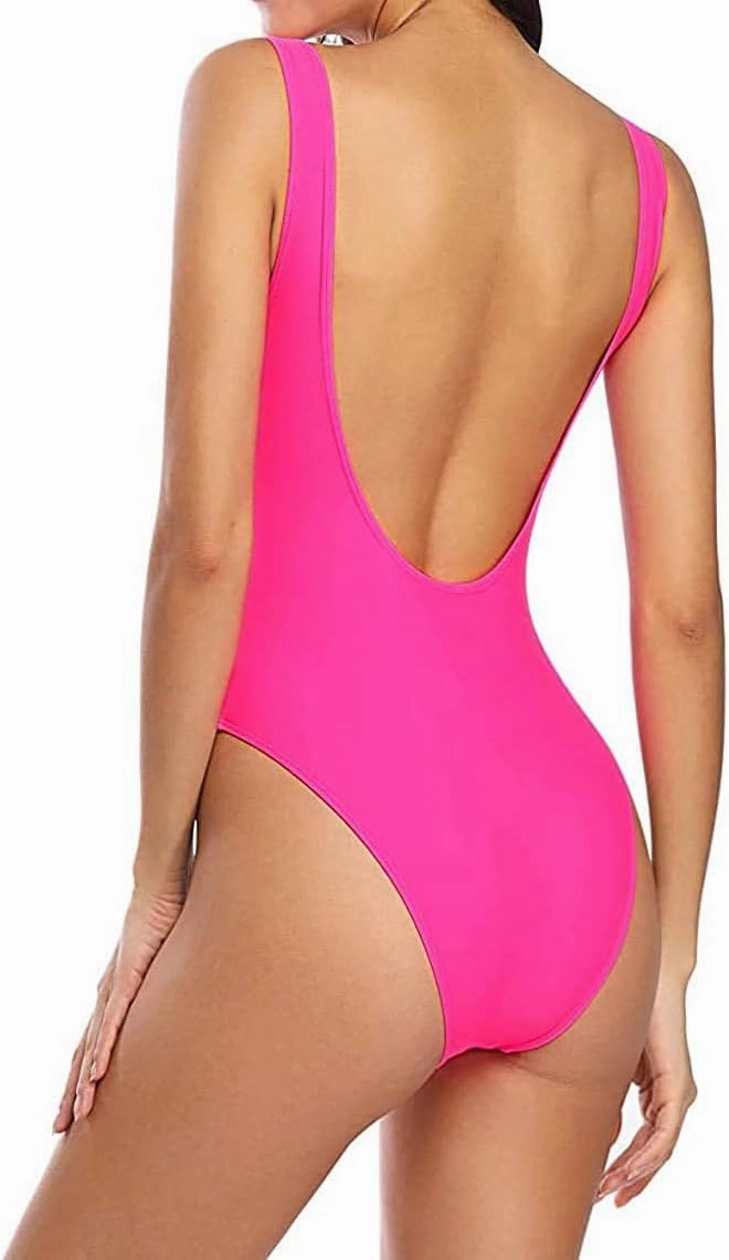 MIAIULIA Women's Retro 80s/90s Inspired High Cut Low Back Padding One Piece Swimwear Bathing Suits