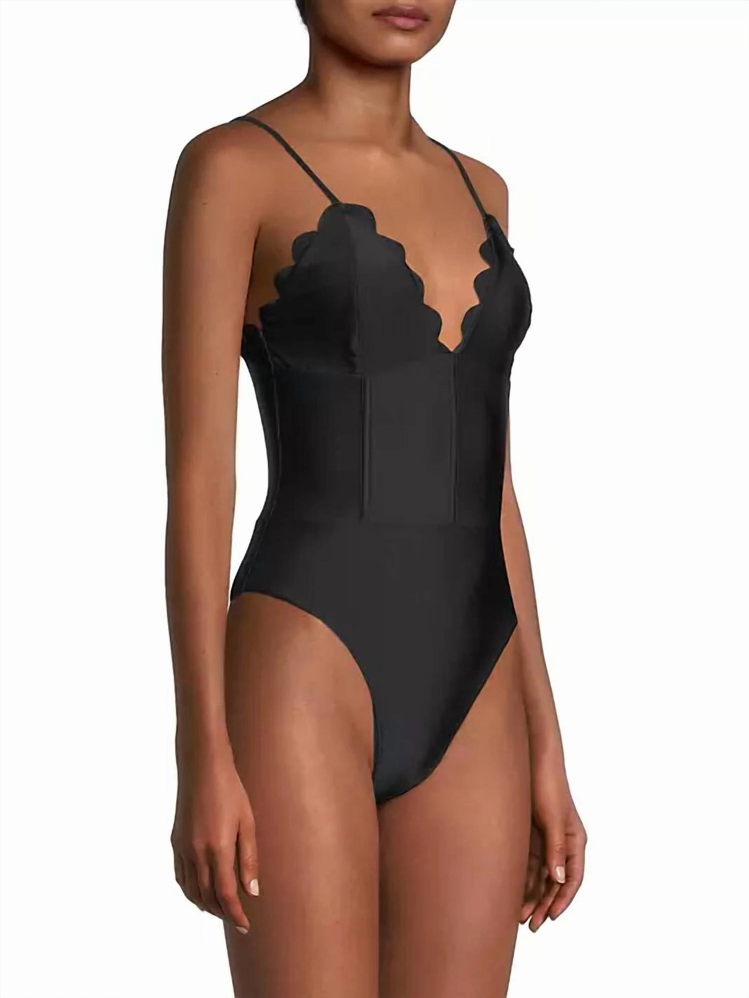 Mikayla Scalloped One Piece Swimsuit In Black