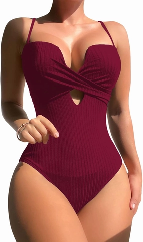 Milumia Women's Criss Cross Push Up Onepiece Swimsuit Cut Out Spaghetti Strap Bathing Suit