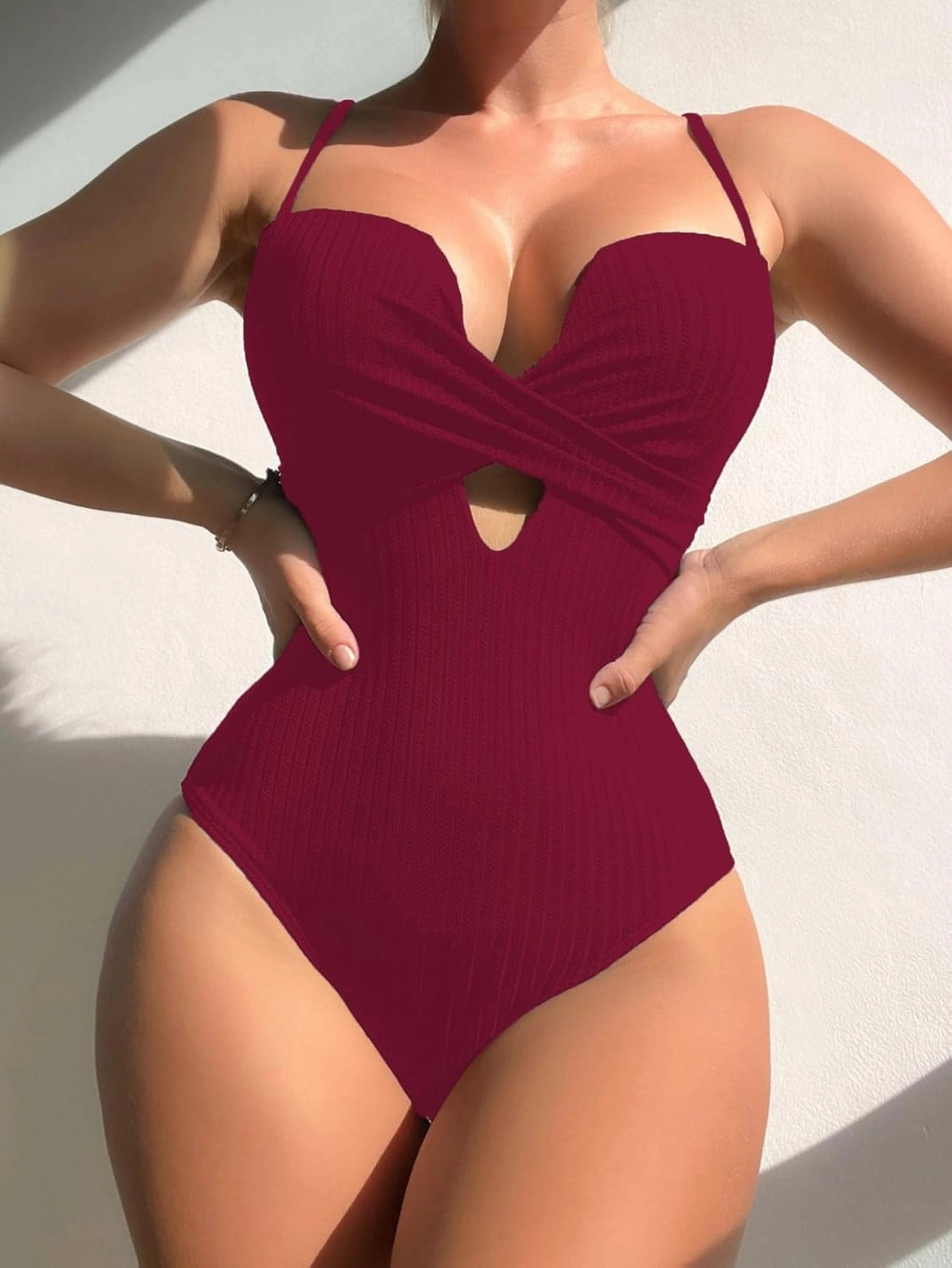 Milumia Women's Criss Cross Push Up Onepiece Swimsuit Cut Out Spaghetti Strap Bathing Suit