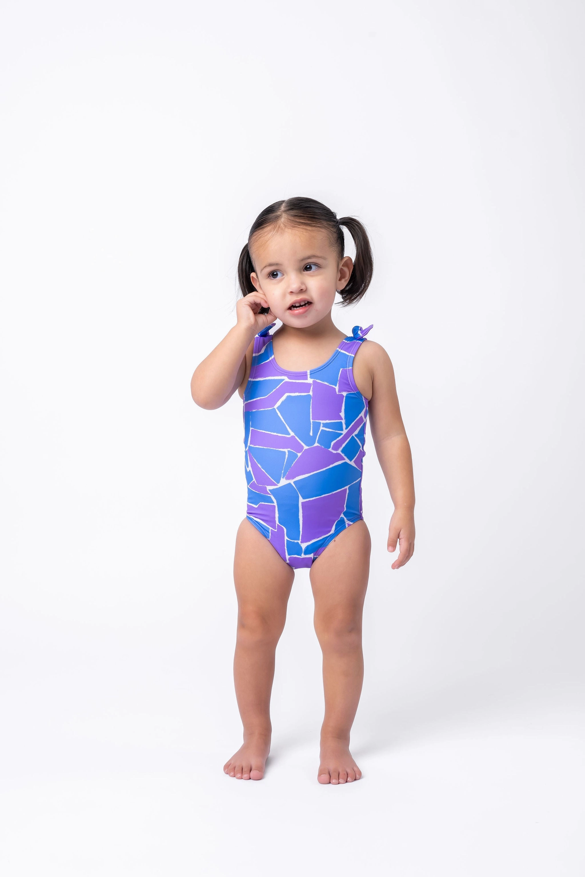 Mini Palm Tree One Piece | Geometric Purple & Blue