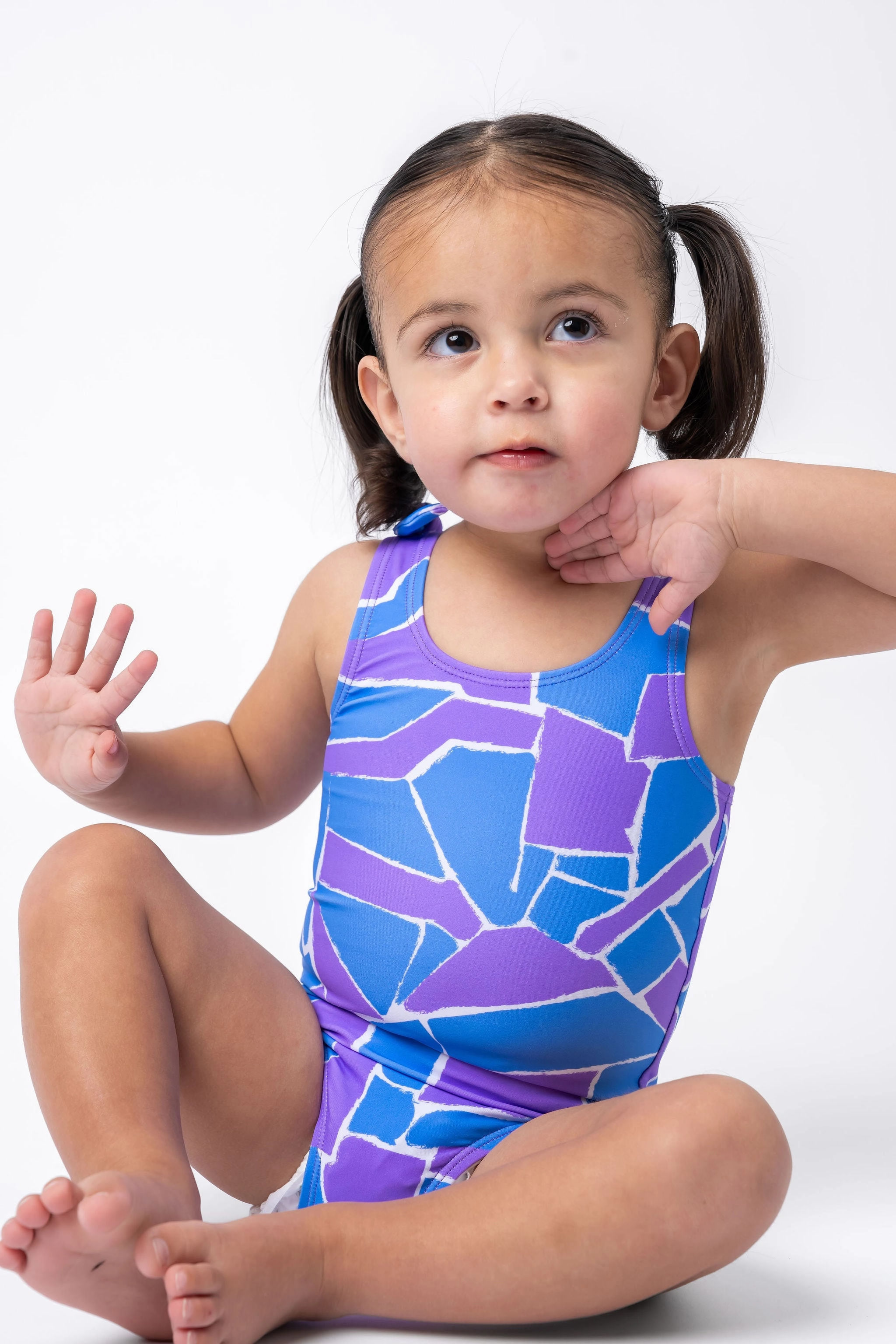 Mini Palm Tree One Piece | Geometric Purple & Blue