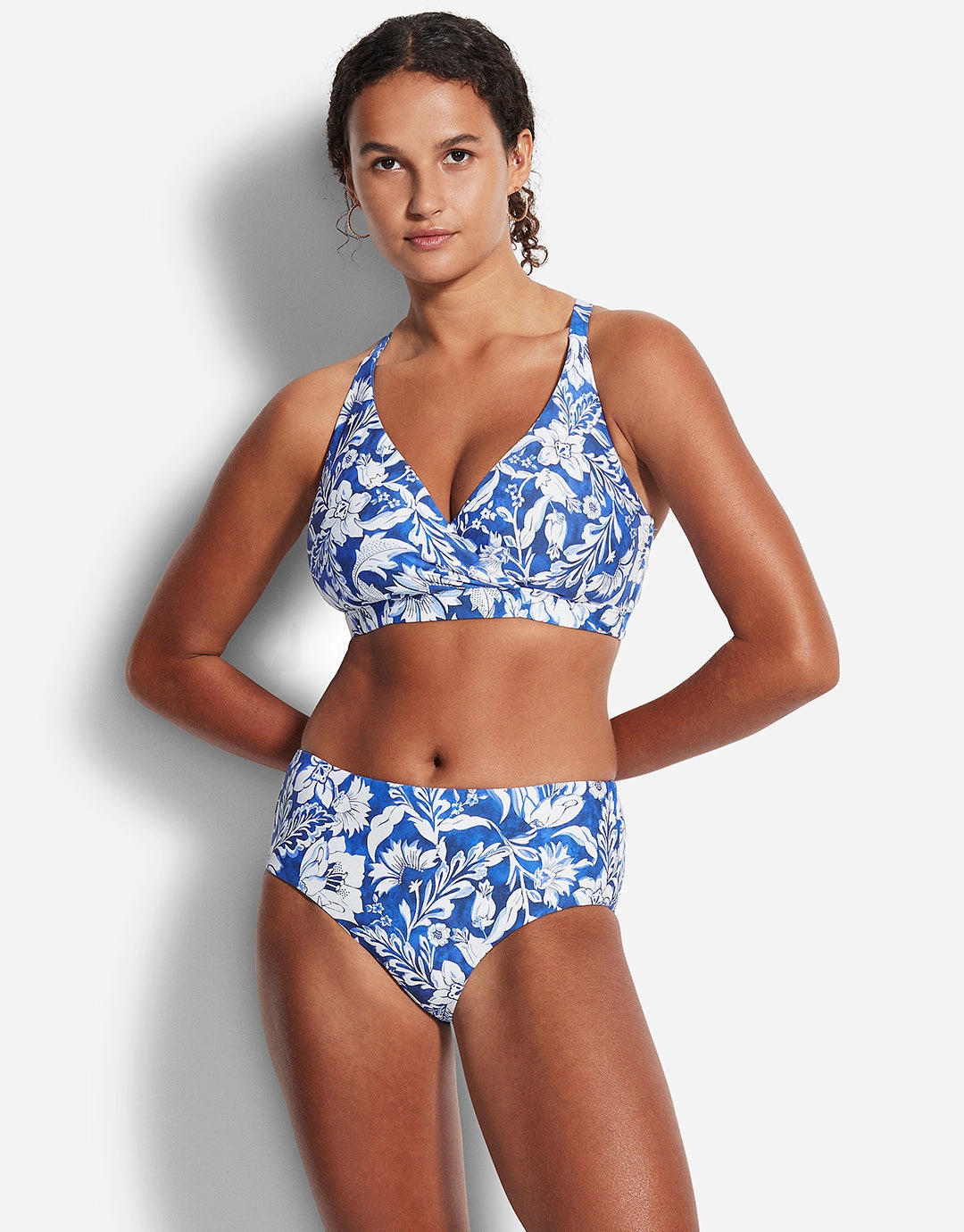 Modern Marina F Cup Cross Front Bra Bikini - Blue