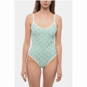 Moncler Stretch Nylon One-Piece Swimsuit with All-Over Women's Logo