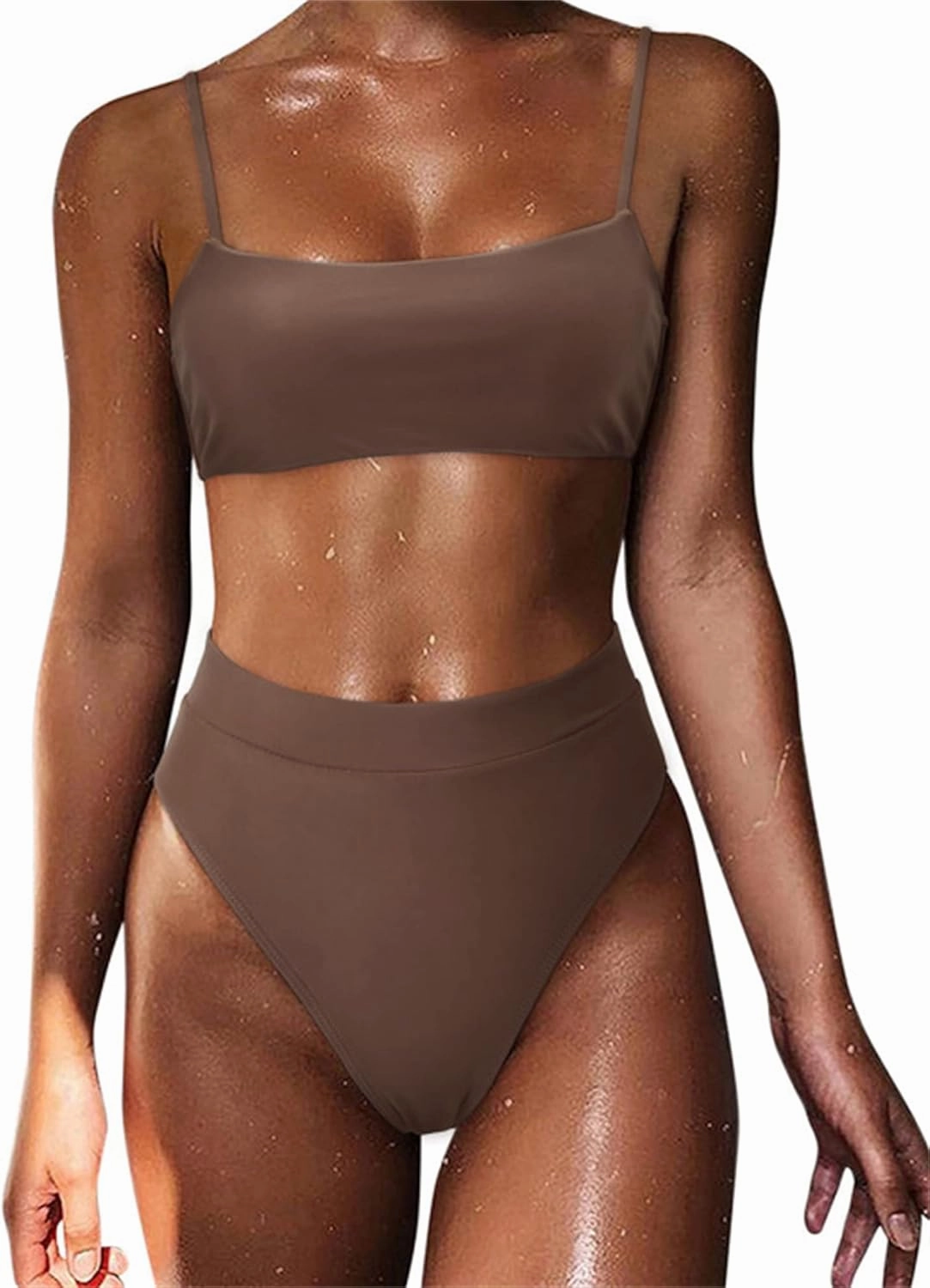 MOSHENGQI Women High Wasited Bikini Shoulder Strap 2 Piece High Cut String Swimsuits