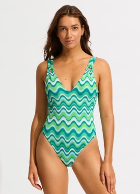 Neue Wave V Neck One Piece - Jade